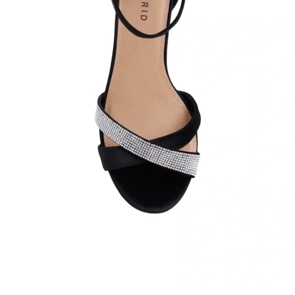 Torrid Rhinestone Demi Wedge Sandal Sz 9.5W Black Velvet Dressy Cocktail Party